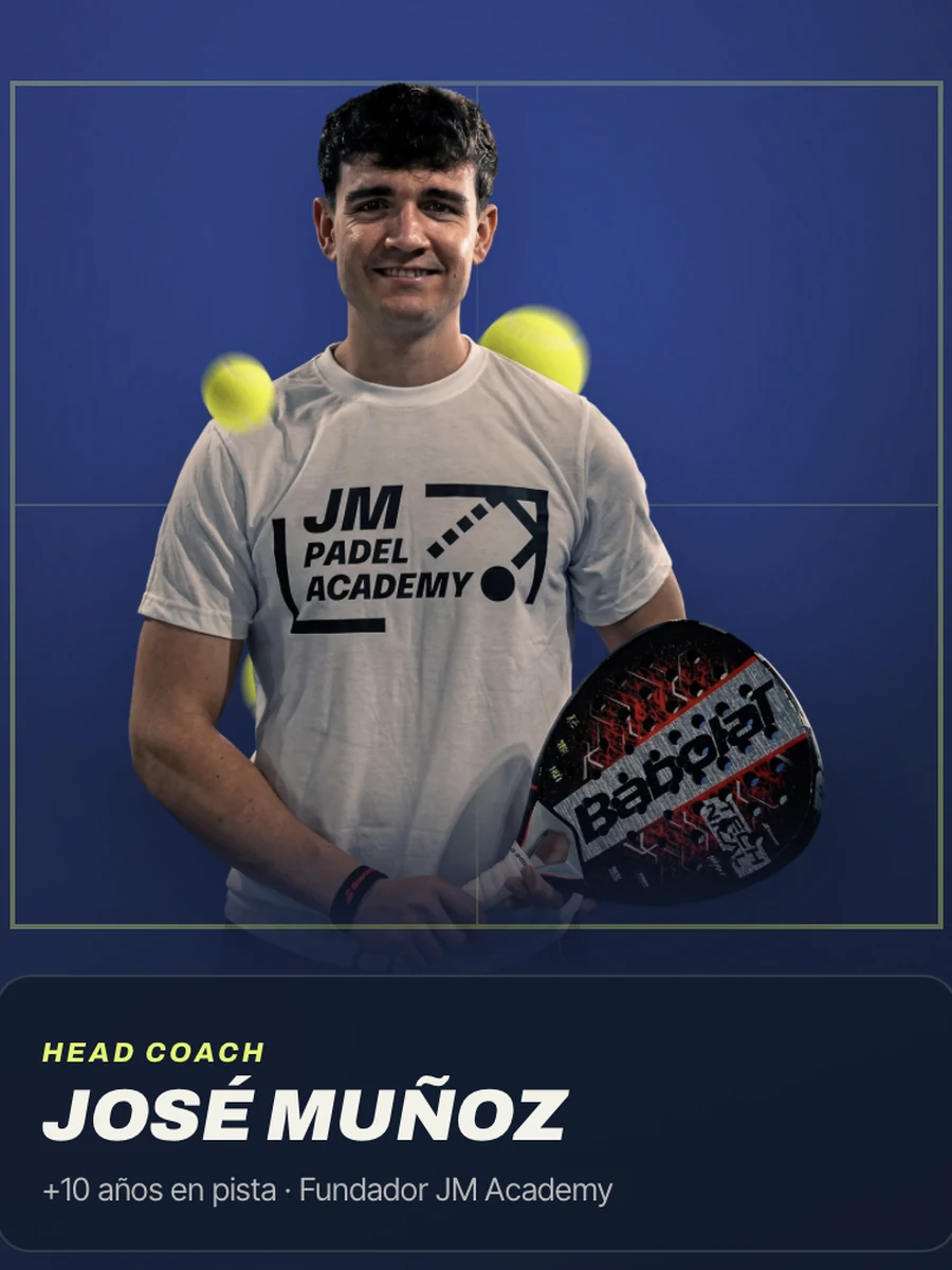Ficha del head coach José Muñoz con la identidad de JM Padel Academy