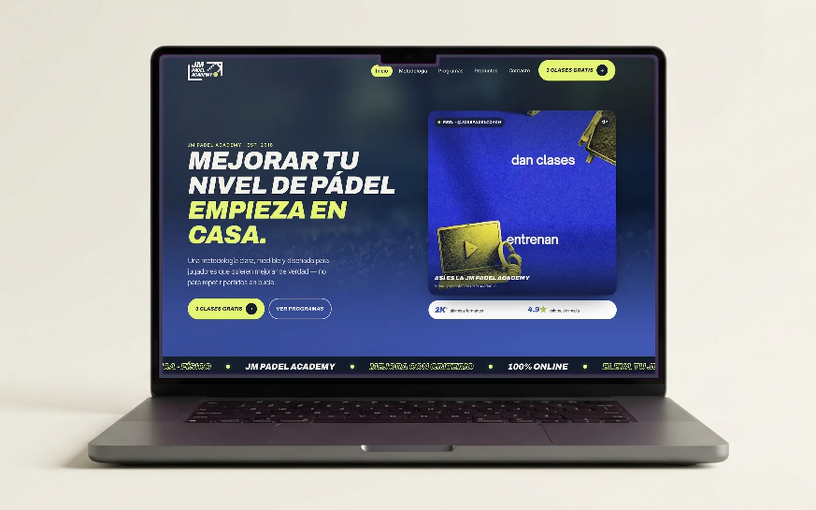 Portada de la web de JM Padel Academy