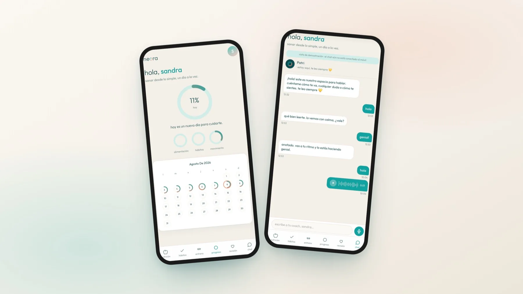 Chat con la coach y progreso por anillos