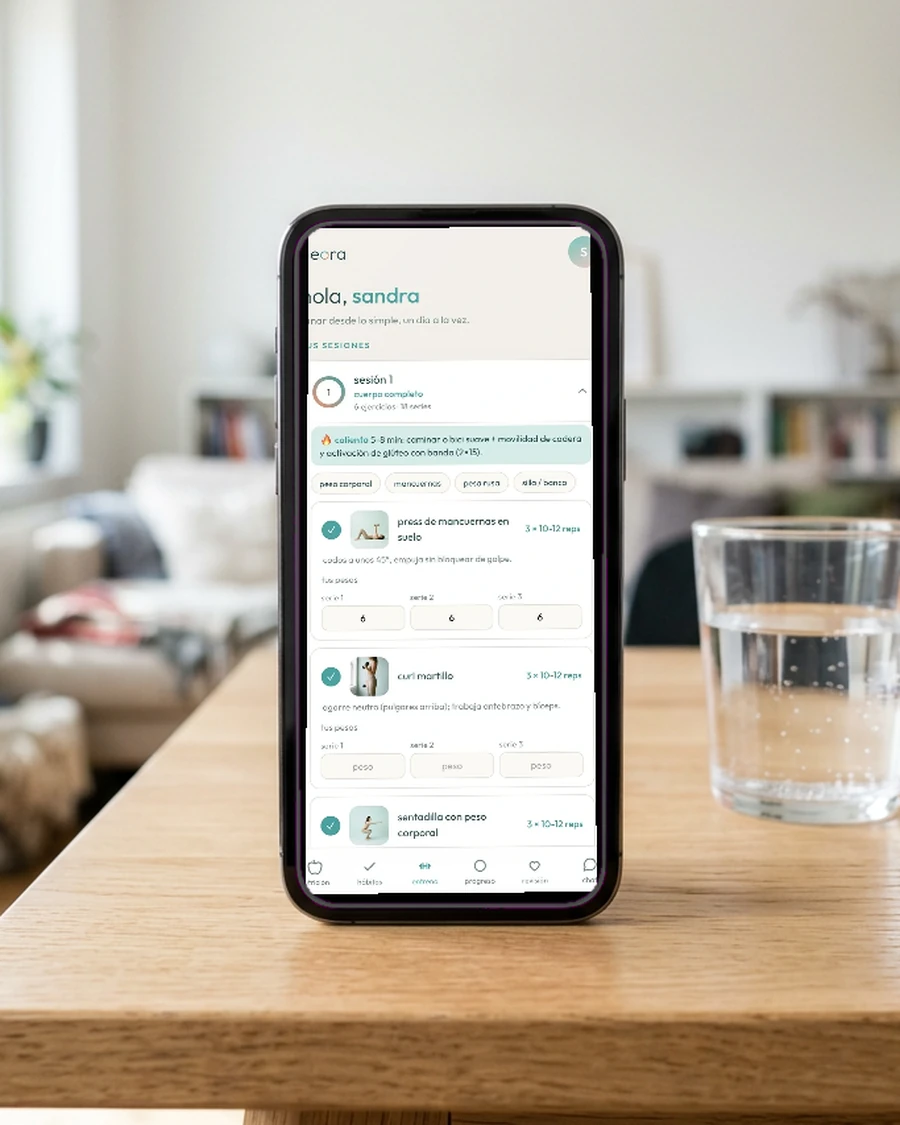 Pantalla de entreno de la app de neora